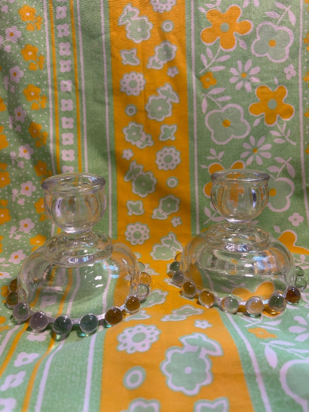 Vintage Imperial Glass Candlewick Candle Holders – Set of 2 Clear Beaded Glass C